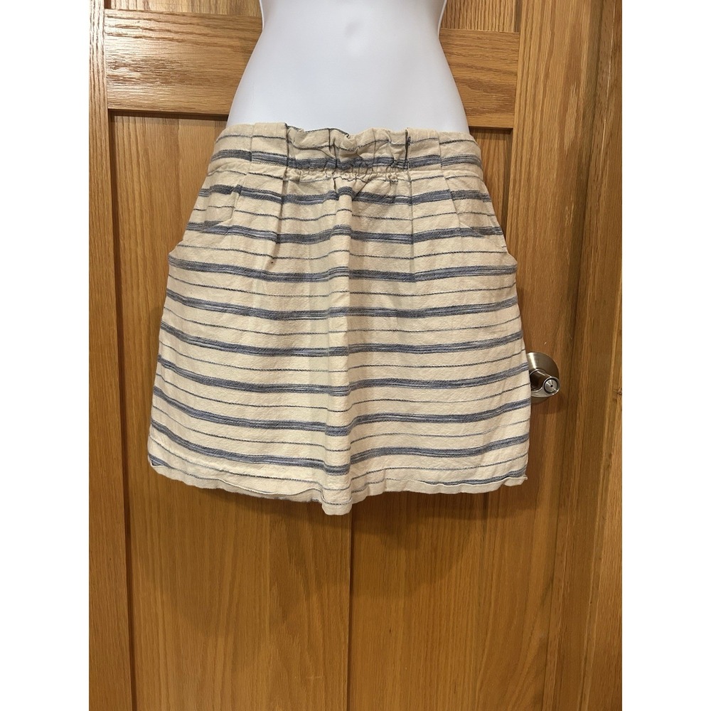 J. Crew Cotton Linen Lined Striped Mini Skirt Cream Blue W/ Pockets Size 0